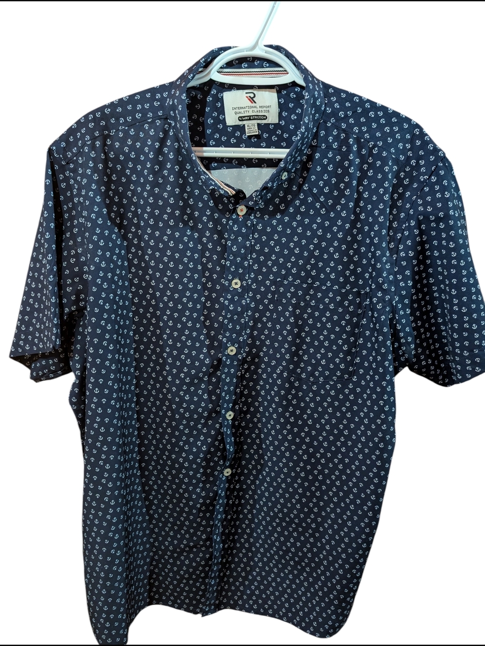 Navy Anchor Print Short-Sleeve Button-Down Shirt